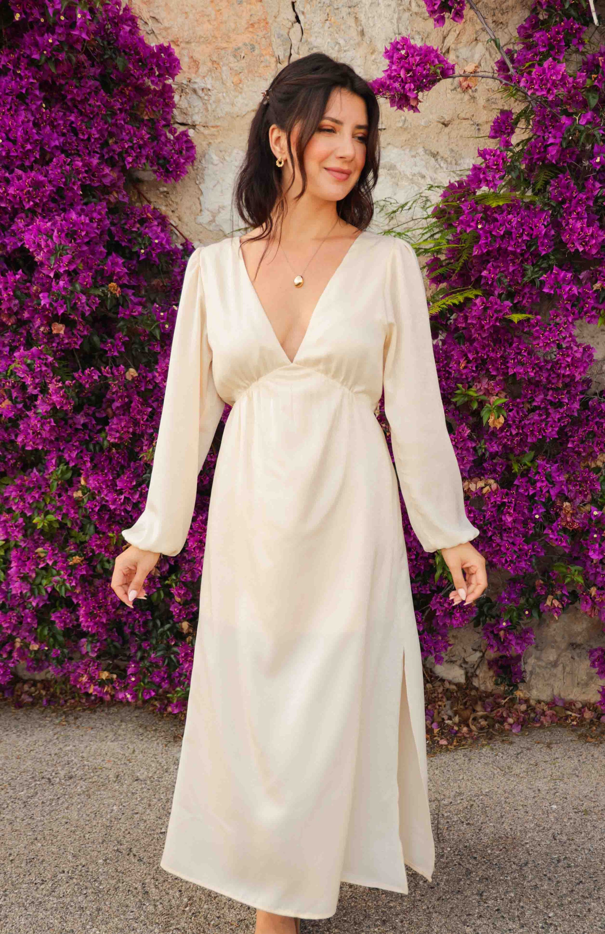 long sleeve v neck dress pattern Athena V-neck Long Sleeve Maxi Dress